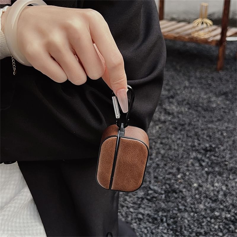 Set: Faux Leather AirPods Earphone Case Protection Cover + Carabiner Clip