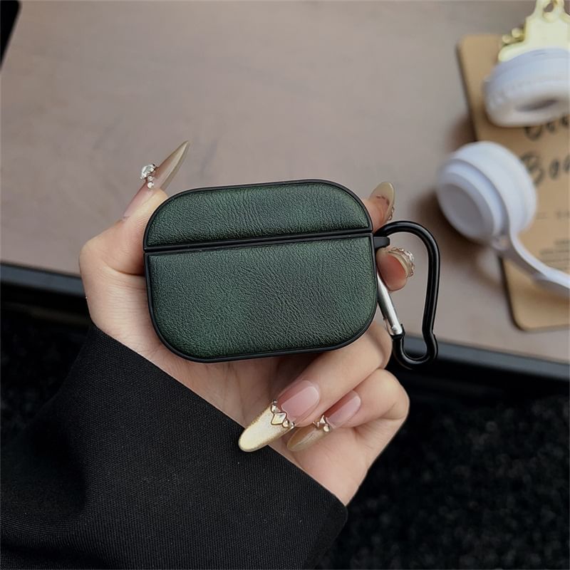 Set: Faux Leather AirPods Earphone Case Protection Cover + Carabiner Clip