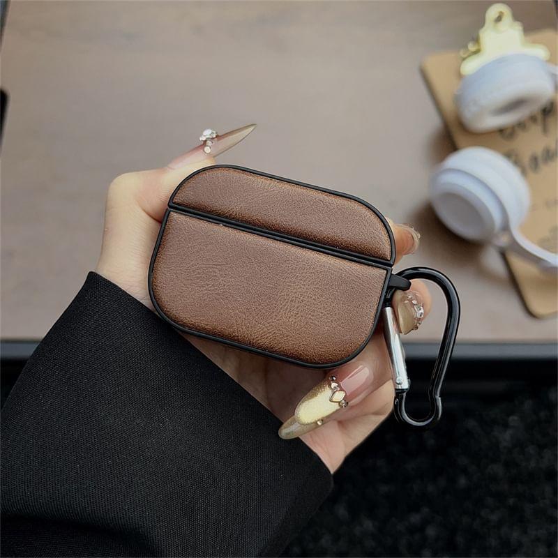 Set: Faux Leather AirPods Earphone Case Protection Cover + Carabiner Clip
