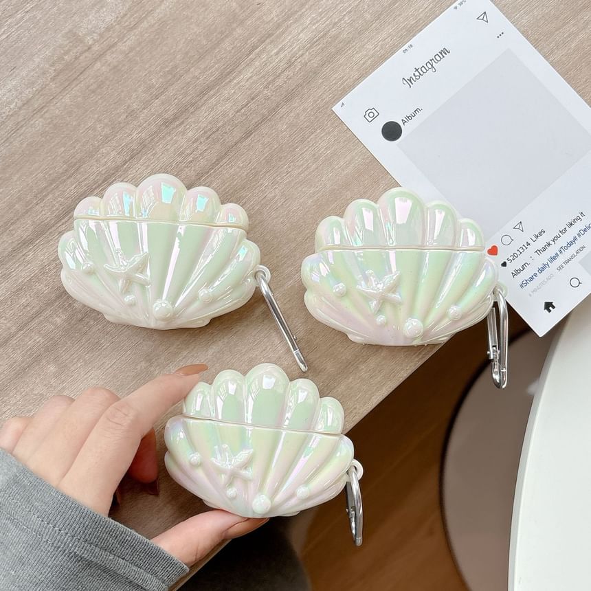 Shell AirPods / Pro Earphone Case Skin + Faux Pearl Strap / Ring Hoop / Set