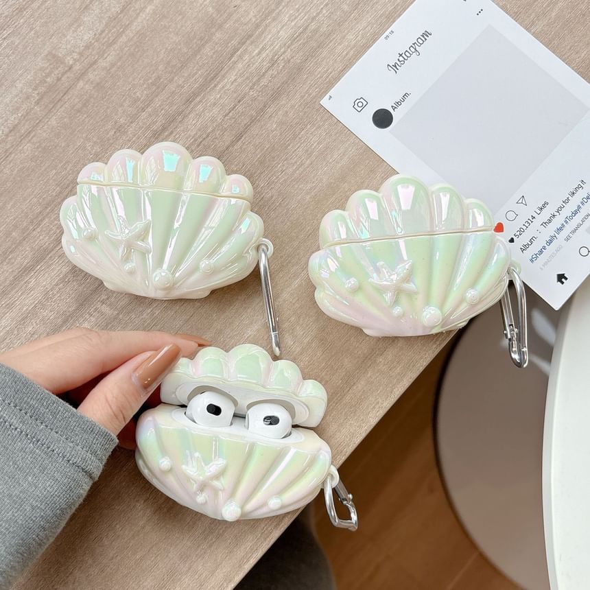 Shell AirPods / Pro Earphone Case Skin + Faux Pearl Strap / Ring Hoop / Set