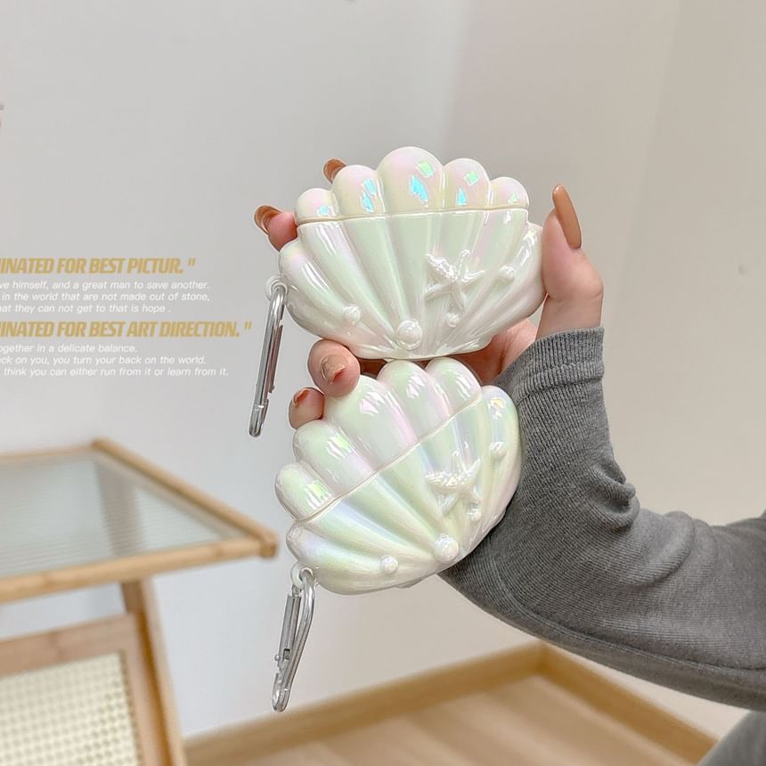 Shell AirPods / Pro Earphone Case Skin + Faux Pearl Strap / Ring Hoop / Set