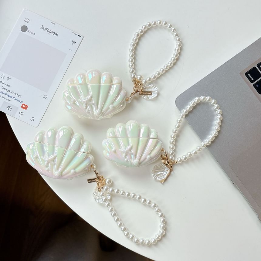Shell AirPods / Pro Earphone Case Skin + Faux Pearl Strap / Ring Hoop / Set