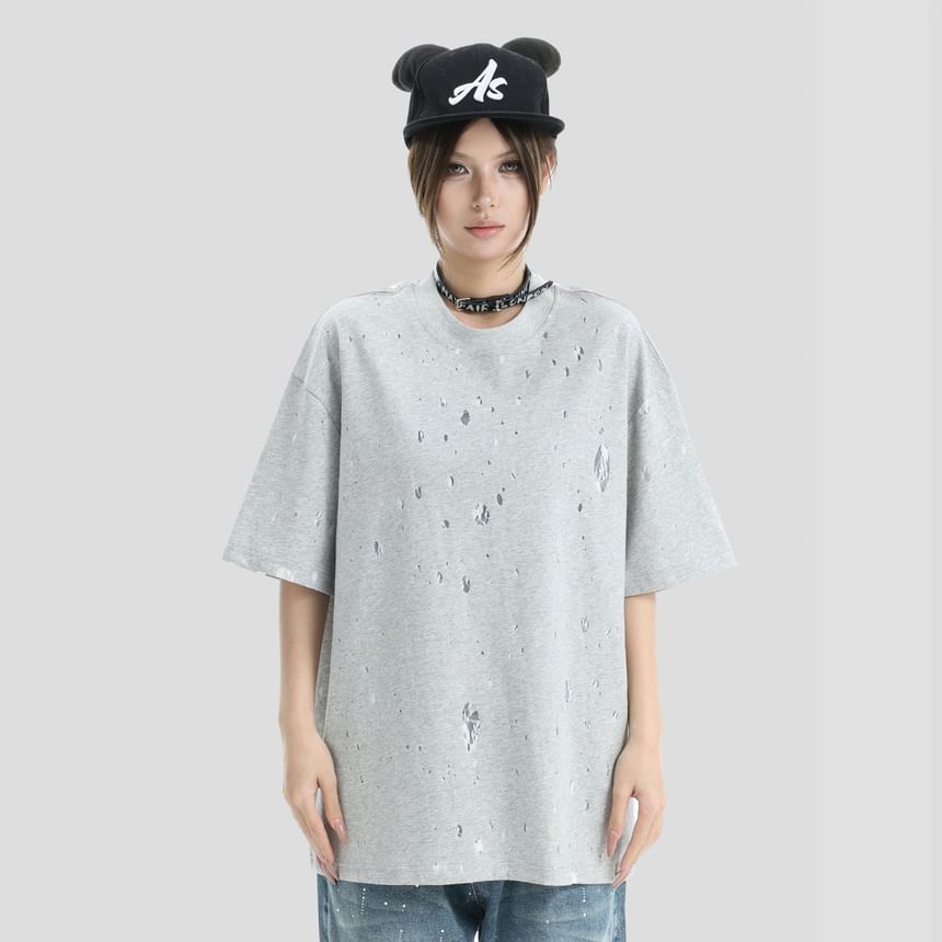 Matching Elbow Sleeve Lace Cutout Round Neck Tee