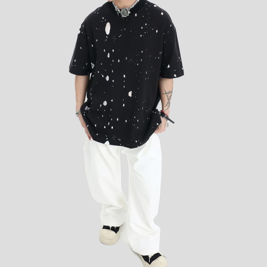 Matching Elbow Sleeve Lace Cutout Round Neck Tee