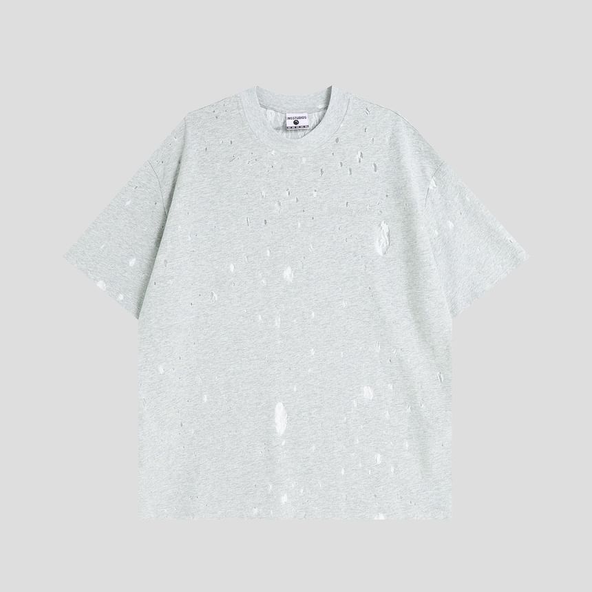 Matching Elbow Sleeve Lace Cutout Round Neck Tee