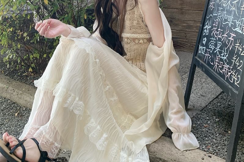 High Waist Lace Maxi A Line Skirt Tank Top Jacket