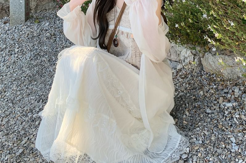 High Waist Lace Maxi A Line Skirt Tank Top Jacket