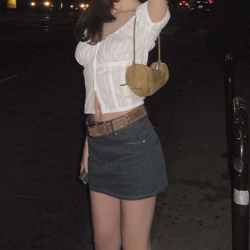 Cap Sleeve Lace Button Up Crop Scoop Neck Top