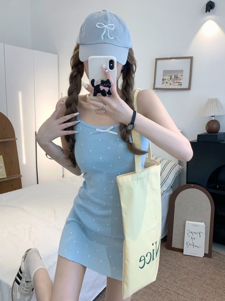 Spaghetti Strap Dotted Mini Bodycon Dress