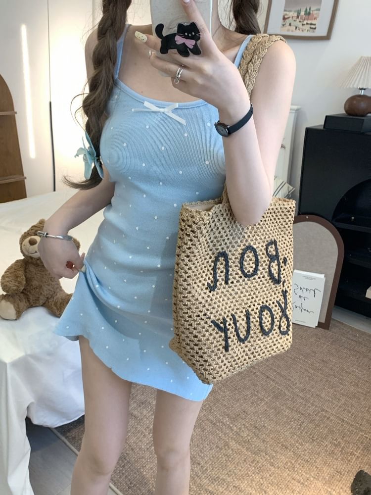 Spaghetti Strap Dotted Mini Bodycon Dress