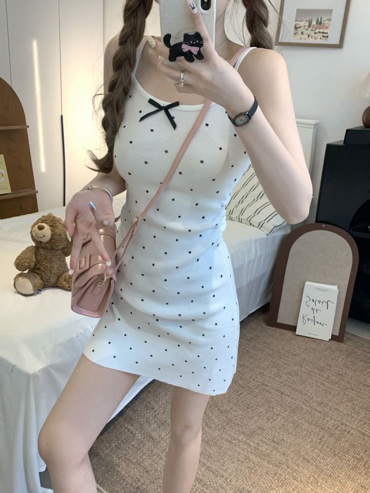 Spaghetti Strap Dotted Mini Bodycon Dress
