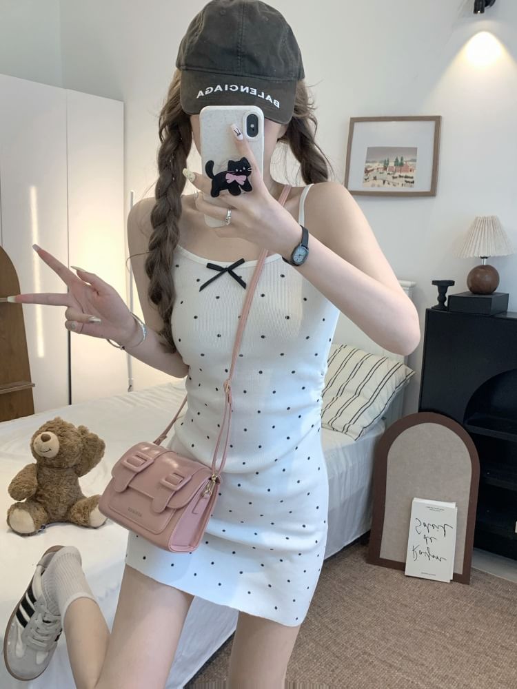 Spaghetti Strap Dotted Mini Bodycon Dress