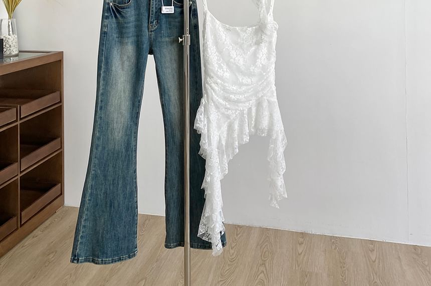Asymmetrical Lace Cami Scoop Neck Spaghetti Strap Top