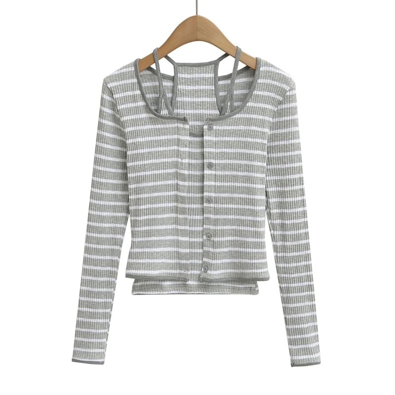Striped Cami Top and Button Up Cardigan Set