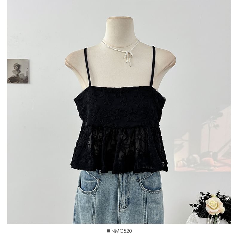 Tie Front Lace Panel V Neck Cami Top