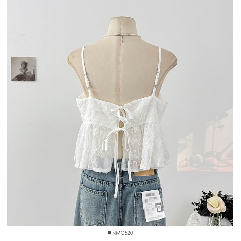 Tie Front Lace Panel V Neck Cami Top