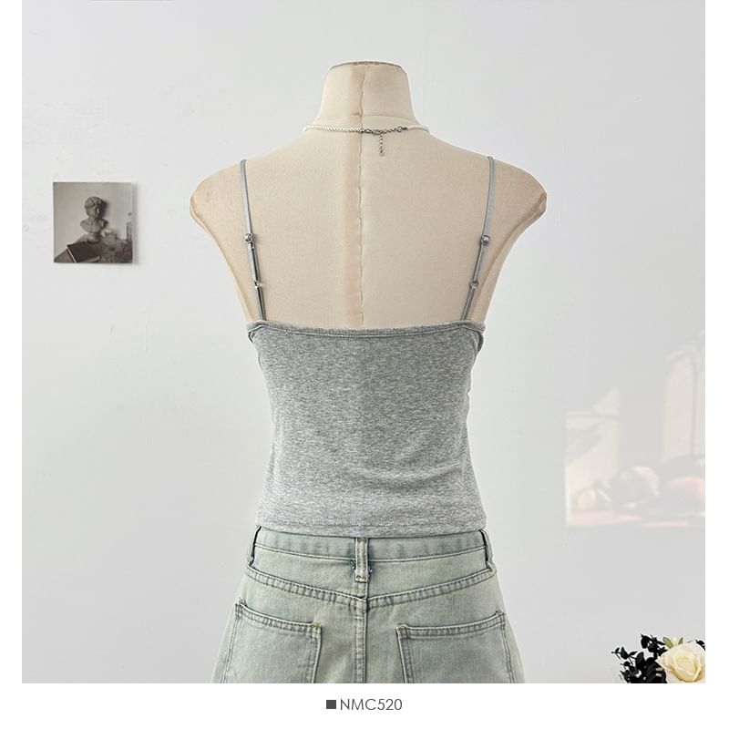 Lace Trim Slim Fit V Neck Crop Cami Top