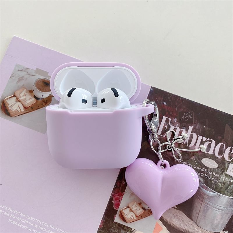 Plain Apple AirPods / Pro Earphone Case Skin with Heart Charm