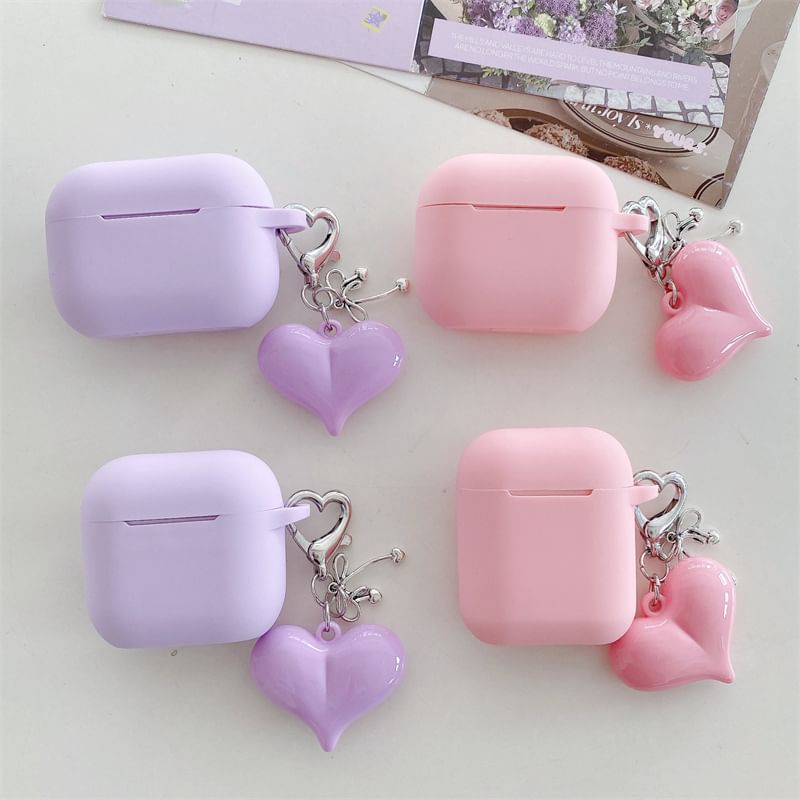 Plain Apple AirPods / Pro Earphone Case Skin with Heart Charm