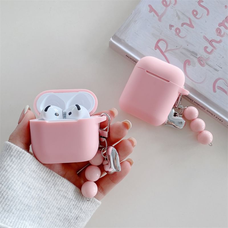 Plain Apple AirPods / Pro Earphone Case Skin with Heart Bead Charm