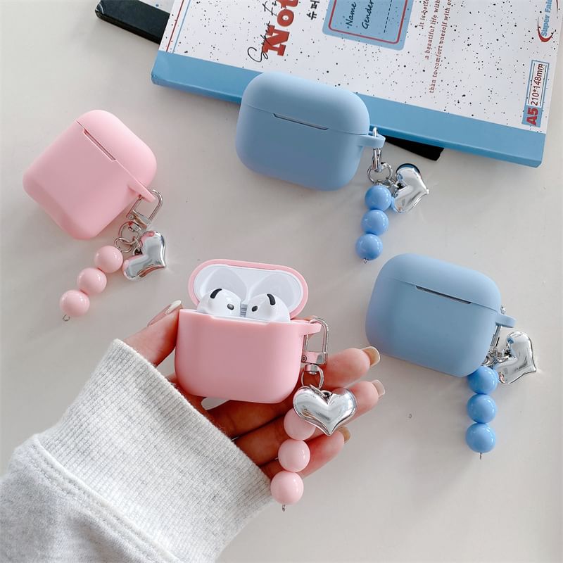 Plain Apple AirPods / Pro Earphone Case Skin with Heart Bead Charm