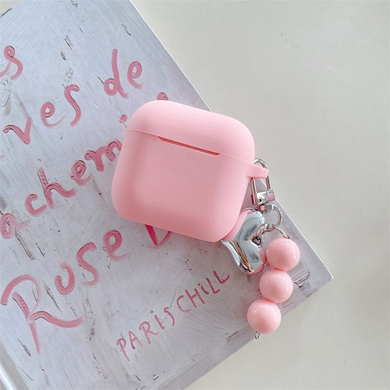 Plain Apple AirPods / Pro Earphone Case Skin with Heart Bead Charm