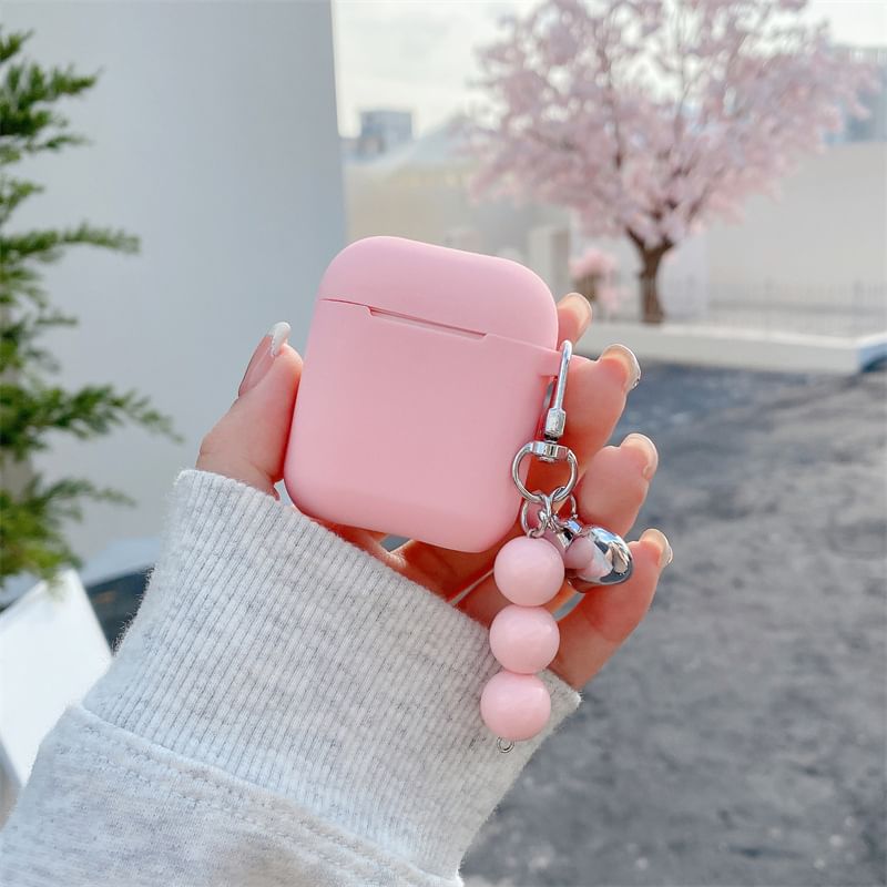 Plain Apple AirPods / Pro Earphone Case Skin with Heart Bead Charm