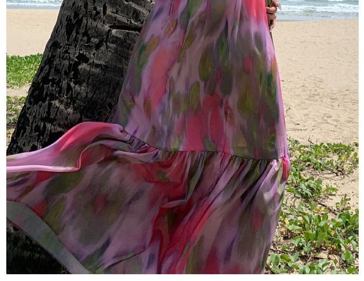 Spaghetti Strap Tie Dye Open Back Maxi A-Line Sundress
