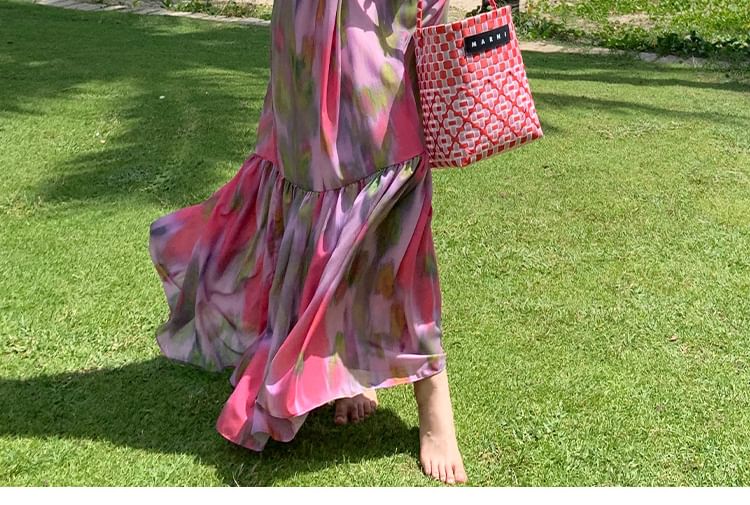 Spaghetti Strap Tie Dye Open Back Maxi A-Line Sundress