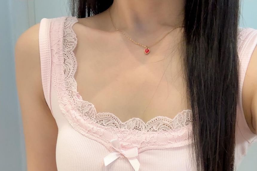 Square Neck Lace Trim Crop Tank Top