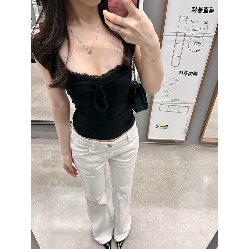 Sleeveless Lace V Neck Crop Top