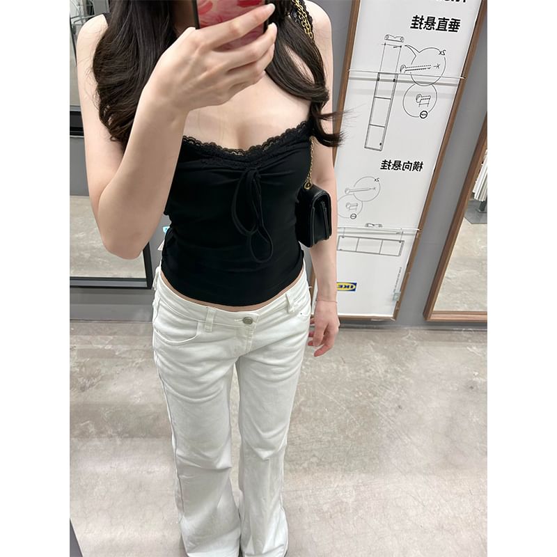 Sleeveless Lace V Neck Crop Top