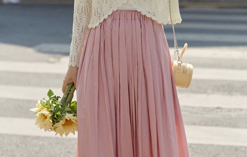 Long Sleeve V-Neck Pointelle Cropped Cardigan