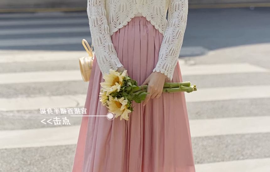 Long Sleeve V-Neck Pointelle Cropped Cardigan