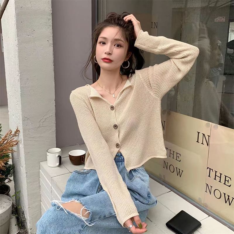 Hooded V-Neck Button Cropped Cardigan