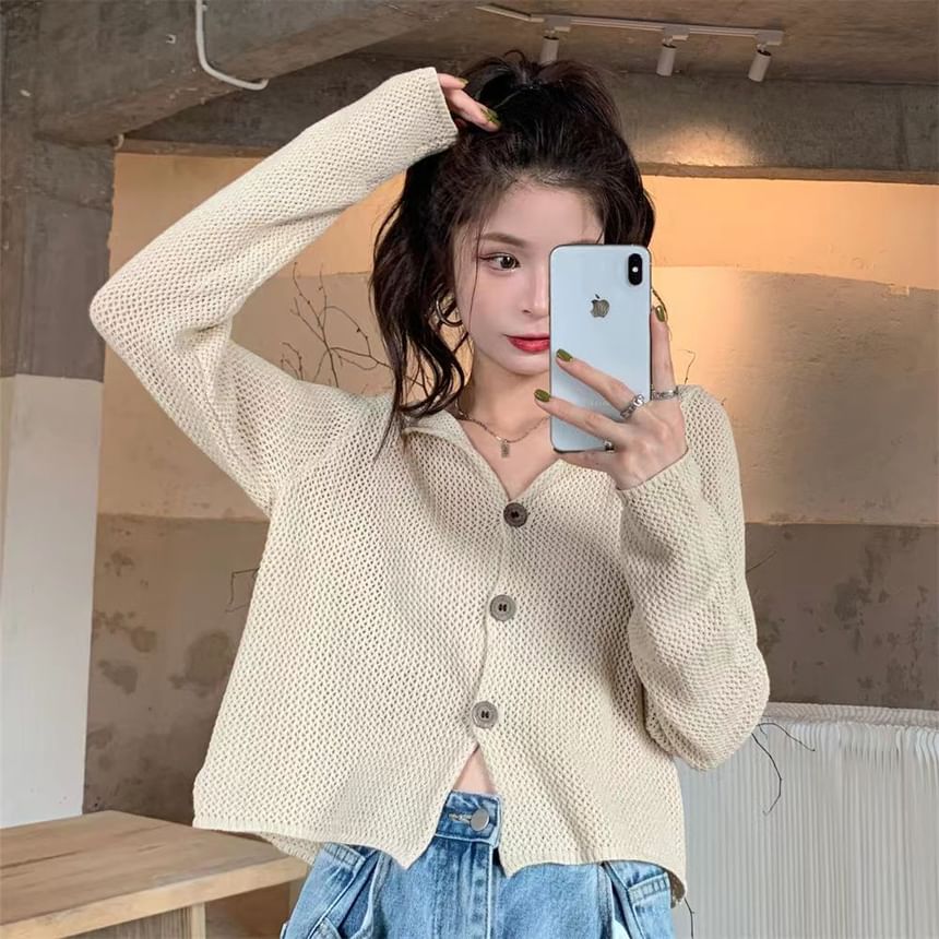Hooded V-Neck Button Cropped Cardigan