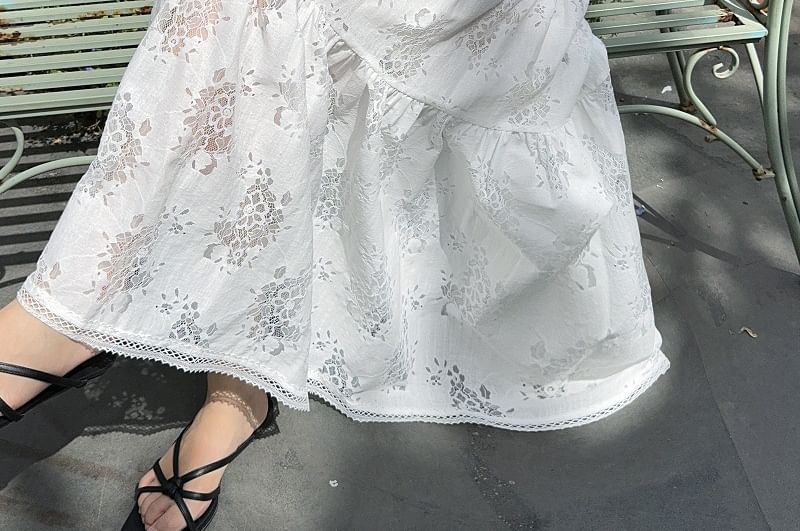 Halter Mock Two Piece Top and Tiered Lace Maxi Skirt