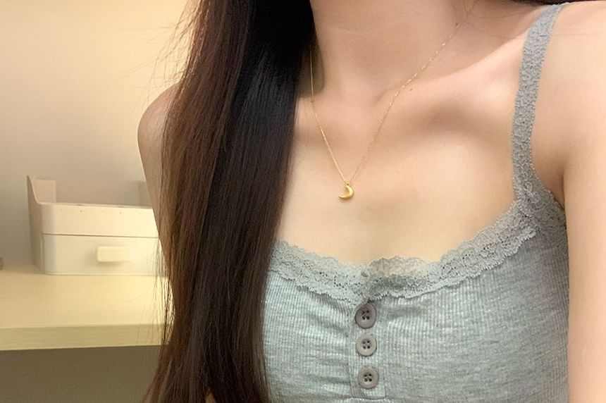 Henley Lace Trim Cropped Cami Top