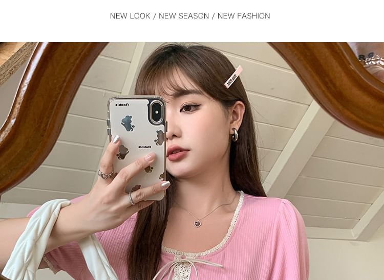 Short Sleeve Lace Up Square Neck Slim Fit Tee