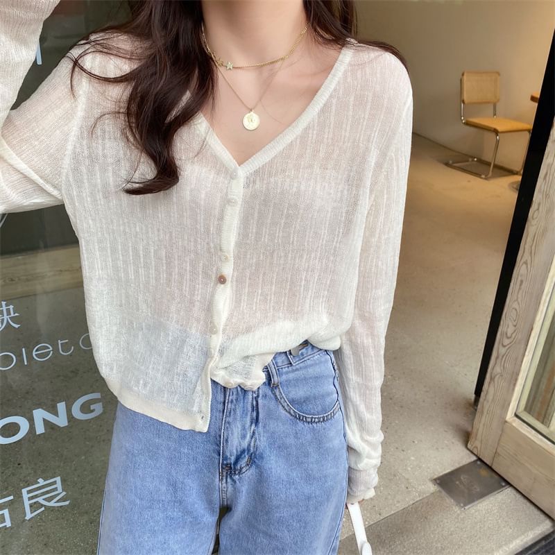 V-Neck Sheer Crop Cardigan