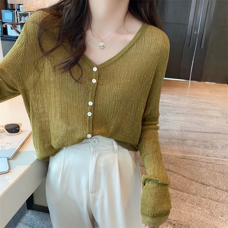 V-Neck Sheer Crop Cardigan