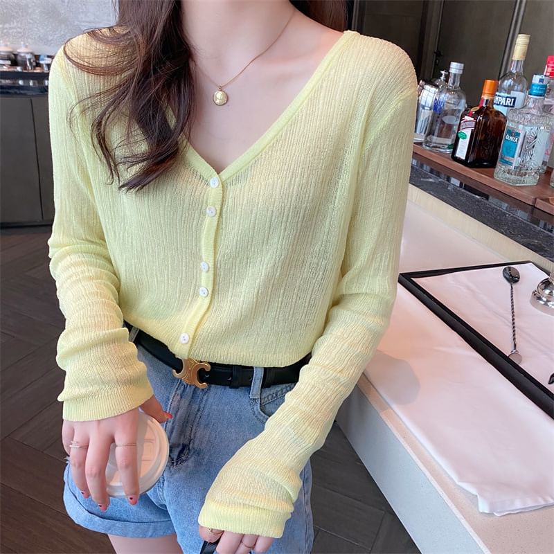 V-Neck Sheer Crop Cardigan