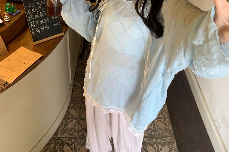 Long Sleeve Round Neck Hooded Lace Top