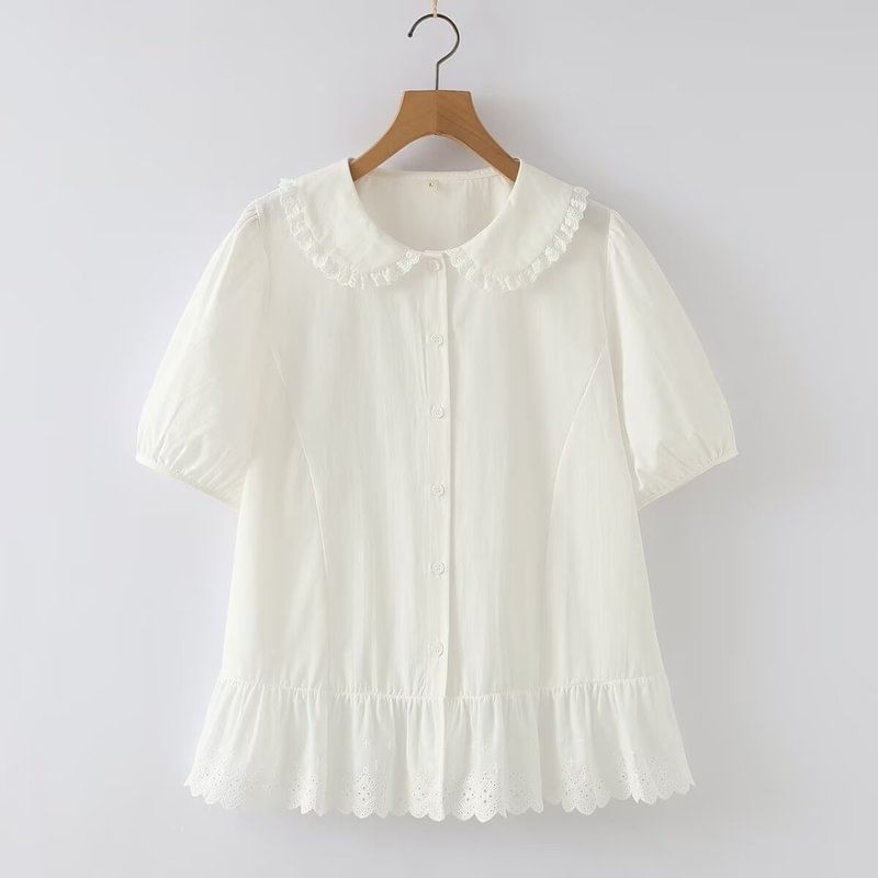 Puff Sleeve Lace Trim Shirt