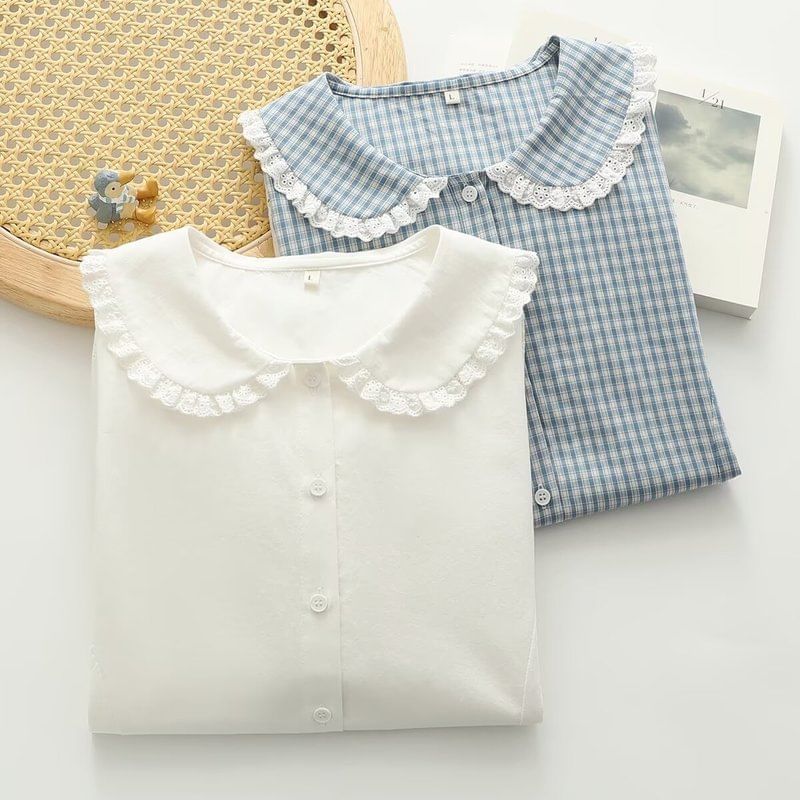 Puff Sleeve Lace Trim Shirt