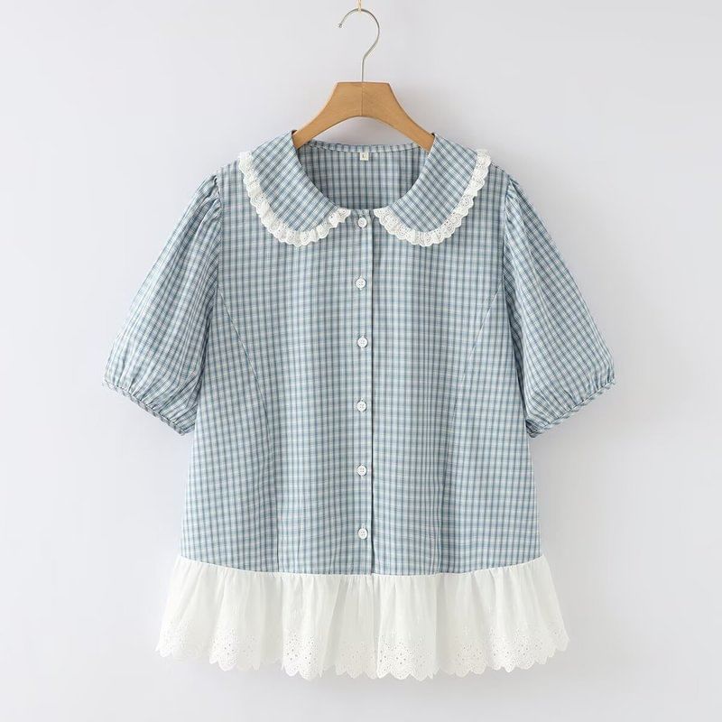 Puff Sleeve Lace Trim Shirt