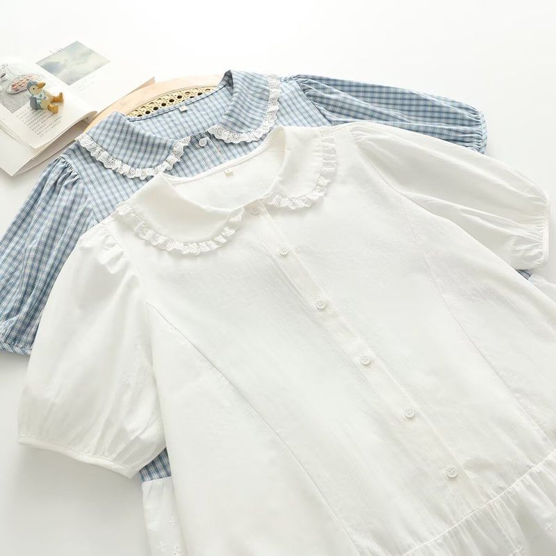 Puff Sleeve Lace Trim Shirt