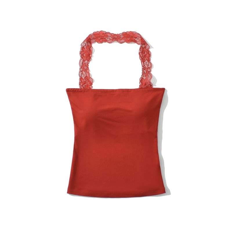 Lace Trim Halter Neck Camisole Top
