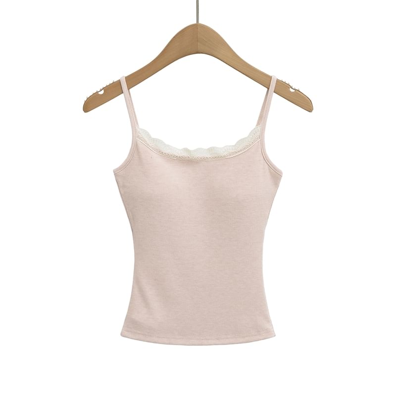 Lace Trim Cami Spaghetti Strap Scoop Neck Top